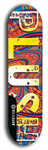 Skateboard deck: Limited edition, North American maple skateboard deck designed by underground artist BellyRash - available widths 7.5 to 8.5 inches in both mellow concave and steep concave shapes. Artwork: PLUSH logo brand popsicle-shaped deck