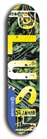 Skateboard deck: Limited edition, North American maple skateboard deck designed by underground artist BellyRash - available widths 7.5 to 8.5 inches in both mellow concave and steep concave shapes. Artwork: PLUSH logo brand popsicle-shaped deck