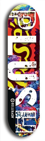 Skateboard deck: Limited edition, North American maple skateboard deck designed by underground artist BellyRash - available widths 7.5 to 8.5 inches in both mellow concave and steep concave shapes. Artwork: PLUSH logo brand popsicle-shaped deck