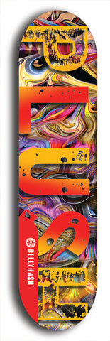 Skateboard deck: Limited edition, North American maple skateboard deck designed by underground artist BellyRash - available widths 7.5 to 8.5 inches in both mellow concave and steep concave shapes. Artwork: PLUSH logo brand popsicle-shaped deck