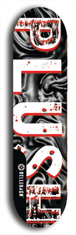 Skateboard deck: Limited edition, North American maple skateboard deck designed by underground artist BellyRash - available widths 7.5 to 8.5 inches in both mellow concave and steep concave shapes. Artwork: PLUSH logo brand popsicle-shaped deck