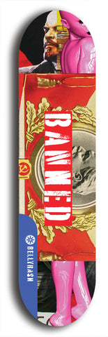 North American maple skateboard deck designed by underground artist BellyRash -- available in widths between 7.5 to 8.5 inches in both mellow concave and steep concave shapes from the BellyRash Limited Edition Blitz Deck series: Banned