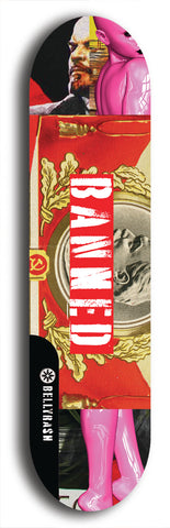 North American maple skateboard deck designed by underground artist BellyRash -- available in widths between 7.5 to 8.5 inches in both mellow concave and steep concave shapes from the BellyRash Limited Edition Blitz Deck series: Banned