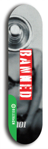 North American maple skateboard deck designed by underground artist BellyRash -- available in widths between 7.5 to 8.5 inches in both mellow concave and steep concave shapes from the BellyRash Limited Edition Blitz Deck series: Banned