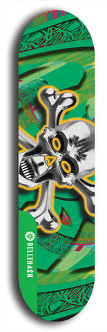 North American maple skateboard deck designed by underground artist BellyRash -- available in widths between 7.5 to 8.5 inches in both mellow concave and steep concave shapes from the BellyRash Limited Edition Blitz Deck series: xBones