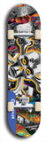 North American maple skateboard deck designed by underground artist BellyRash -- available in widths between 7.5 to 8.5 inches in both mellow concave and steep concave shapes. Artwork: A.I. generated chrome skull and crossbones