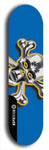 North American maple skateboard deck designed by underground artist BellyRash -- available in widths between 7.5 to 8.5 inches in both mellow concave and steep concave shapes. Artwork: A.I. generated chrome skull and crossbones