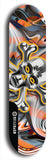 North American maple skateboard deck designed by underground artist BellyRash -- available in widths between 7.5 to 8.5 inches in both mellow concave and steep concave shapes. Artwork: A.I. generated chrome skull and crossbones