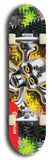 North American maple skateboard deck designed by underground artist BellyRash -- available in widths between 7.5 to 8.5 inches in both mellow concave and steep concave shapes. Artwork: A.I. generated chrome skull and crossbones