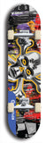 North American maple skateboard deck designed by underground artist BellyRash -- available in widths between 7.5 to 8.5 inches in both mellow concave and steep concave shapes. Artwork: A.I. generated chrome skull and crossbones