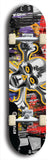 North American maple skateboard deck designed by underground artist BellyRash -- available in widths between 7.5 to 8.5 inches in both mellow concave and steep concave shapes. Artwork: A.I. generated chrome skull and crossbones