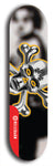 North American maple skateboard deck designed by underground artist BellyRash -- available in widths between 7.5 to 8.5 inches in both mellow concave and steep concave shapes. Artwork: A.I. generated chrome skull and crossbones