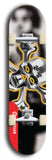 North American maple skateboard deck designed by underground artist BellyRash -- available in widths between 7.5 to 8.5 inches in both mellow concave and steep concave shapes. Artwork: A.I. generated chrome skull and crossbones