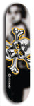 North American maple skateboard deck designed by underground artist BellyRash -- available in widths between 7.5 to 8.5 inches in both mellow concave and steep concave shapes. Artwork: A.I. generated chrome skull and crossbones