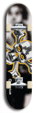 North American maple skateboard deck designed by underground artist BellyRash -- available in widths between 7.5 to 8.5 inches in both mellow concave and steep concave shapes. Artwork: A.I. generated chrome skull and crossbones