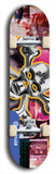 North American maple skateboard deck designed by underground artist BellyRash -- available in widths between 7.5 to 8.5 inches in both mellow concave and steep concave shapes. Artwork: A.I. generated chrome skull and crossbones