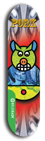 North American maple skateboard deck designed by underground artist BellyRash -- available in widths between 7.5 to 8.5 inches in both mellow concave and steep concave shapes from the BellyRash Limited Edition Blitz Deck series: Pork Belly Bob