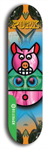 North American maple skateboard deck designed by underground artist BellyRash -- available in widths between 7.5 to 8.5 inches in both mellow concave and steep concave shapes from the BellyRash Limited Edition Blitz Deck series: Pork Belly Bob