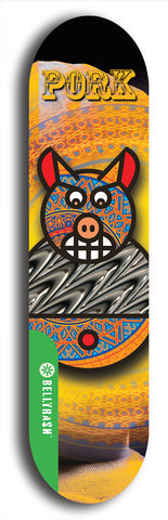 North American maple skateboard deck designed by underground artist BellyRash -- available in widths between 7.5 to 8.5 inches in both mellow concave and steep concave shapes from the BellyRash Limited Edition Blitz Deck series: Pork Belly Bob