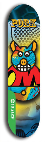North American maple skateboard deck designed by underground artist BellyRash -- available in widths between 7.5 to 8.5 inches in both mellow concave and steep concave shapes from the BellyRash Limited Edition Blitz Deck series: Pork Belly Bob