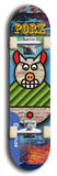 Limited edition, North American maple skateboard deck designed by underground artist BellyRash -- available in widths 7.5 to 8.5 inches in both mellow concave and steep concave shapes. Artwork: PORK BELLY BOB brand popsicle-shaped skateboard deck with a varied, multi-colored background