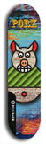 Limited edition, North American maple skateboard deck designed by underground artist BellyRash -- available in widths 7.5 to 8.5 inches in both mellow concave and steep concave shapes. Artwork: PORK BELLY BOB brand popsicle-shaped skateboard deck with a varied, multi-colored background