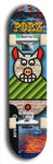 Limited edition, North American maple skateboard deck designed by underground artist BellyRash -- available in widths 7.5 to 8.5 inches in both mellow concave and steep concave shapes. Artwork: PORK BELLY BOB brand popsicle-shaped skateboard deck with a varied, multi-colored background