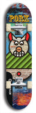 Limited edition, North American maple skateboard deck designed by underground artist BellyRash -- available in widths 7.5 to 8.5 inches in both mellow concave and steep concave shapes. Artwork: PORK BELLY BOB brand popsicle-shaped skateboard deck with a varied, multi-colored background