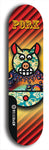 Limited edition, North American maple skateboard deck designed by underground artist BellyRash -- available in widths 7.5 to 8.5 inches in both mellow concave and steep concave shapes. Artwork: PORK BELLY BOB brand popsicle-shaped skateboard deck with a varied, multi-colored background