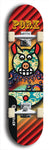 Limited edition, North American maple skateboard deck designed by underground artist BellyRash -- available in widths 7.5 to 8.5 inches in both mellow concave and steep concave shapes. Artwork: PORK BELLY BOB brand popsicle-shaped skateboard deck with a varied, multi-colored background