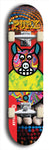 Limited edition, North American maple skateboard deck designed by underground artist BellyRash -- available in widths 7.5 to 8.5 inches in both mellow concave and steep concave shapes. Artwork: PORK BELLY BOB brand popsicle-shaped skateboard deck with a varied, multi-colored background