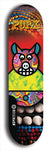 Limited edition, North American maple skateboard deck designed by underground artist BellyRash -- available in widths 7.5 to 8.5 inches in both mellow concave and steep concave shapes. Artwork: PORK BELLY BOB brand popsicle-shaped skateboard deck with a varied, multi-colored background