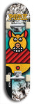 Limited edition, North American maple skateboard deck designed by underground artist BellyRash -- available in widths 7.5 to 8.5 inches in both mellow concave and steep concave shapes. Artwork: PORK BELLY BOB brand popsicle-shaped skateboard deck with a varied, multi-colored background