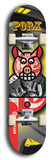 Limited edition, North American maple skateboard deck designed by underground artist BellyRash -- available in widths 7.5 to 8.5 inches in both mellow concave and steep concave shapes. Artwork: PORK BELLY BOB brand popsicle-shaped skateboard deck with a varied, multi-colored background