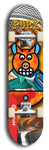 Limited edition, North American maple skateboard deck designed by underground artist BellyRash -- available in widths 7.5 to 8.5 inches in both mellow concave and steep concave shapes. Artwork: PORK BELLY BOB brand popsicle-shaped skateboard deck with a varied, multi-colored background