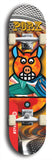 Limited edition, North American maple skateboard deck designed by underground artist BellyRash -- available in widths 7.5 to 8.5 inches in both mellow concave and steep concave shapes. Artwork: PORK BELLY BOB brand popsicle-shaped skateboard deck with a varied, multi-colored background