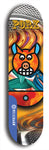 Limited edition, North American maple skateboard deck designed by underground artist BellyRash -- available in widths 7.5 to 8.5 inches in both mellow concave and steep concave shapes. Artwork: PORK BELLY BOB brand popsicle-shaped skateboard deck with a varied, multi-colored background