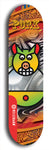 Limited edition, North American maple skateboard deck designed by underground artist BellyRash -- available in widths 7.5 to 8.5 inches in both mellow concave and steep concave shapes. Artwork: PORK BELLY BOB brand popsicle-shaped skateboard deck with a varied, multi-colored background