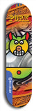 Limited edition, North American maple skateboard deck designed by underground artist BellyRash -- available in widths 7.5 to 8.5 inches in both mellow concave and steep concave shapes. Artwork: PORK BELLY BOB brand popsicle-shaped skateboard deck with a varied, multi-colored background