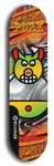 Limited edition, North American maple skateboard deck designed by underground artist BellyRash -- available in widths 7.5 to 8.5 inches in both mellow concave and steep concave shapes. Artwork: PORK BELLY BOB brand popsicle-shaped skateboard deck with a varied, multi-colored background
