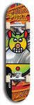 Limited edition, North American maple skateboard deck designed by underground artist BellyRash -- available in widths 7.5 to 8.5 inches in both mellow concave and steep concave shapes. Artwork: PORK BELLY BOB brand popsicle-shaped skateboard deck with a varied, multi-colored background