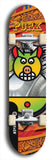 Limited edition, North American maple skateboard deck designed by underground artist BellyRash -- available in widths 7.5 to 8.5 inches in both mellow concave and steep concave shapes. Artwork: PORK BELLY BOB brand popsicle-shaped skateboard deck with a varied, multi-colored background
