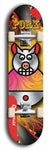 Limited edition, North American maple skateboard deck designed by underground artist BellyRash -- available in widths 7.5 to 8.5 inches in both mellow concave and steep concave shapes. Artwork: PORK BELLY BOB brand popsicle-shaped skateboard deck with a varied, multi-colored background