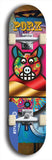 Limited edition, North American maple skateboard deck designed by underground artist BellyRash -- available in widths 7.5 to 8.5 inches in both mellow concave and steep concave shapes. Artwork: PORK BELLY BOB brand popsicle-shaped skateboard deck with a varied, multi-colored background