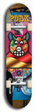 Limited edition, North American maple skateboard deck designed by underground artist BellyRash -- available in widths 7.5 to 8.5 inches in both mellow concave and steep concave shapes. Artwork: PORK BELLY BOB brand popsicle-shaped skateboard deck with a varied, multi-colored background