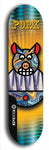 Limited edition, North American maple skateboard deck designed by underground artist BellyRash -- available in widths 7.5 to 8.5 inches in both mellow concave and steep concave shapes. Artwork: PORK BELLY BOB brand popsicle-shaped skateboard deck with a varied, multi-colored background