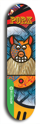 North American maple skateboard deck designed by underground artist BellyRash -- available in widths between 7.5 to 8.5 inches in both mellow concave and steep concave shapes from the BellyRash Limited Edition Blitz Deck series: Pork Belly Bob