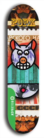 North American maple skateboard deck designed by underground artist BellyRash -- available in widths between 7.5 to 8.5 inches in both mellow concave and steep concave shapes from the BellyRash Limited Edition Blitz Deck series: Pork Belly Bob