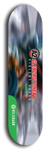 North American maple skateboard deck designed by underground artist BellyRash -- available in widths between 7.5 to 8.5 inches in both mellow concave and steep concave shapes from the BellyRash Limited Edition Blitz Deck series: A2 Glencrutchery