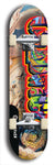 Limited edition, North American maple skateboard deck designed by underground artist BellyRash - available widths 7.5 to 8.5 inches in both mellow concave and steep concave shapes. Artwork: CHADWICK brand popsicle-shaped with large CHADWICK logo multi-colored patterned background